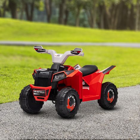 Quad eléctrico infantil, vehículo con batería de 6 V, marcha adelante y atrás, 70 cm de largo x 41,5 cm de ancho x 48,5 cm de alto, color rojo.