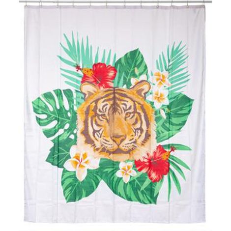 Rideau de Douche Tropical 180x200cm Blanc (1/3)