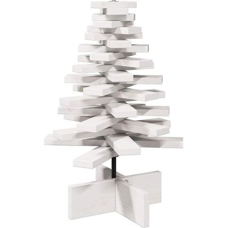 Sapin de Noël en bois, blanc, 60 cm, en pin massif (1/5)