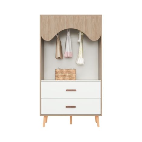 Armoire enfant ouverte tringle tiroirs poignées bois 80x46x141,5cm