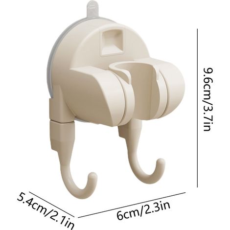 Dos soportes ajustables para cabezal de ducha con ventosas resistentes: no requieren perforación, ventosas extraíbles, para azulejos lisos y paredes de baño - color blanco. (1/4)