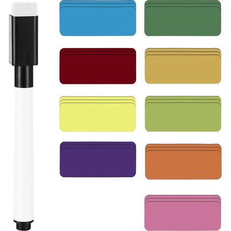 72 Pcs Étiquettes Magnétiques Inscriptibles, 80 x 30 mm Étiquettes Magnétiques Colorées, Bandes Magnétiques Inscriptibles, Cartes Magnétiques Effaçables pour Tableaux Blancs Réfrigérateur Aimants (1/5)