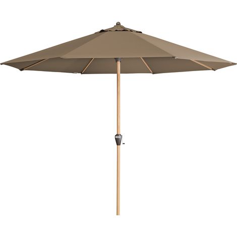 Doppler Sonnenschirm / Kurbelschirm "Alu Wood Ultra 350", Ø 350 cm, greige, Bezug Polyestergewebe, Gestell Aluminium/Stahl, 9,3 kg