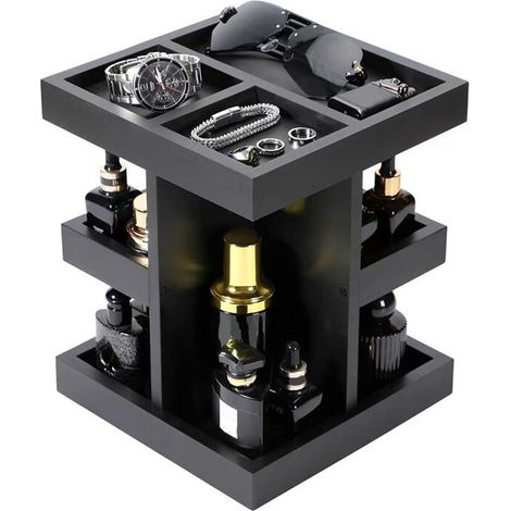 Organizador de perfumes para hombre, estante giratorio de madera de 3 niveles, organizador de escritorio y mesita de noche, regalos