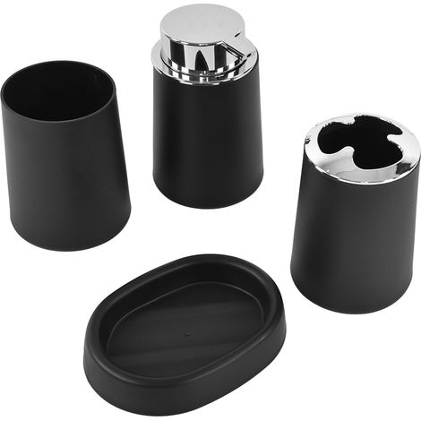 Lot de 4 accessoires de salle de bain, noir, acier inoxydable, multifonction, simple et pratique, toucher confortable. (1/5)