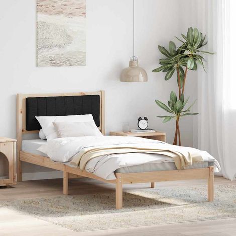 Estructura de Cama con Cabecera Tapizada Negro 90 x 190 cm