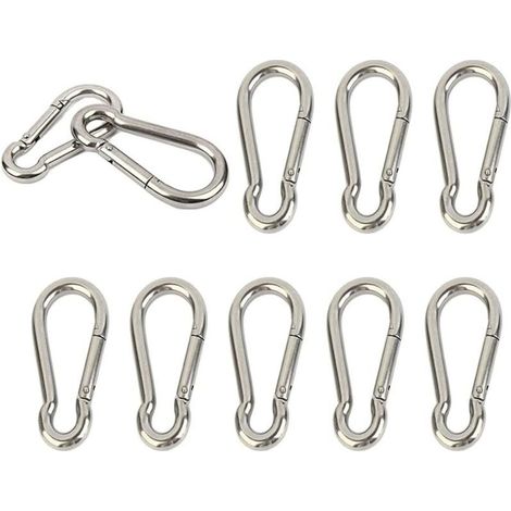 Lot de 10 mousquetons en acier inoxydable 304 très résistants à ressort M4 4 cm Petit porte-clés pour clés, balançoire, camping, pêche, hamac (1/5)
