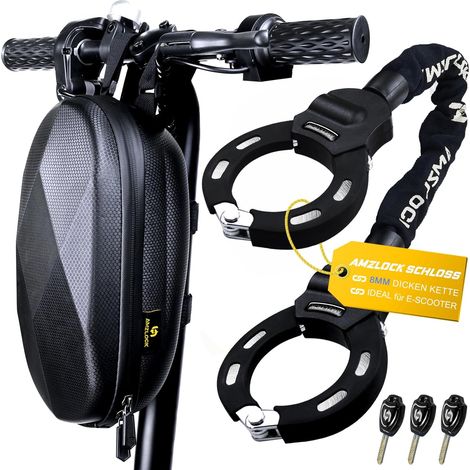 Antivol Trotinette Electrique, Cadenas Antivol Trottinette, Menotte Antivol avec Chaîne Robuste de 8MM, Cadenas Velo avec Clé et Sac Étanche (1/5)