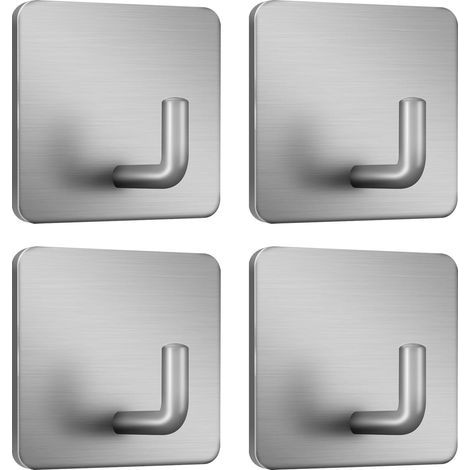 Ganchos adhesivos para toallas, para colgar vestidos, abrigos, ganchos de pared, acero inoxidable, paquete de 4 (plateados) (1/5)