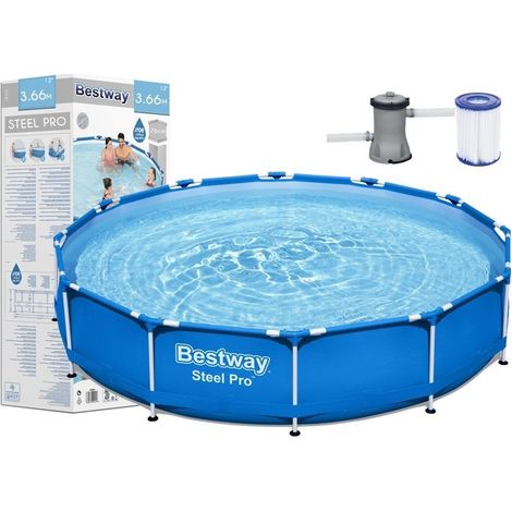 Bestway – Piscine hors sol ronde 366x76 cm – Structure métal – Capacité 6473 litres – Filtre à pompe 1249 l/h inclus