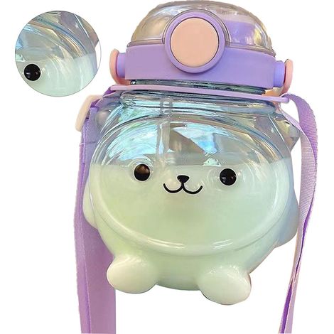 Gourde Summer Bear, grande capacité, double gobelet, large ouverture, de haute qualité, mignonne, en plastique violet, idéale pour les étudiants. (1/5)
