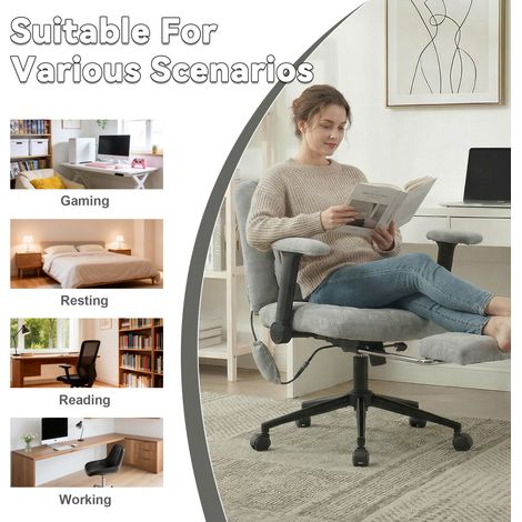Chaise de bureau pivotante à hauteur réglable avec repose-pieds, capacité de charge 150 kg, chaise gaming avec accoudoirs et roulettes, grise. (1/5)