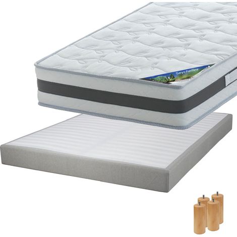 SEYCHELLES - Pack Matelas 160x200 + Sommier Tapissier Démontable 2x20 Lattes Lin + Pieds Bois 15cm (1/5)