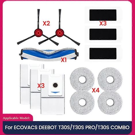 Filtre pour aspirateur brosse pour aspirateur Filtre de brosse pour aspirateur filtre de ECOVACS DEEBOT T30S/T30S PRO/T30S COMBO Robot Aspirateur Main Side Brosse Filtre Serpillière Sac à poussière B (1/5)