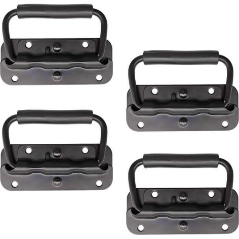 4 Pièce Poignée Pliante à Ressort Inox 100 mm Poignée de Traction Porte Pliante Poignée de Caisse Pliable Poignée de Boîte avec Poignée pour Boîte à Outils Porte Armoire Trappe (Noir) (1/4)
