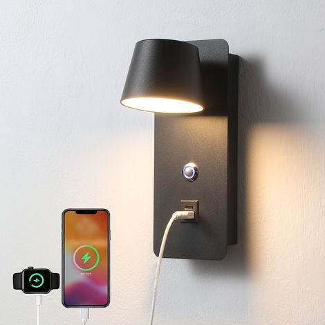 Lampada da comodino a parete minimalista moderna per camera da letto, lampada da lettura LED tattile e rotante USB per soggiorno (1/5)