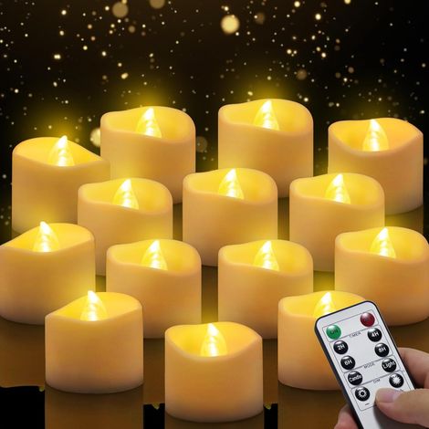 Lot de 14 bougies chauffe-plat LED, télécommande, minuterie automatique, lumière chaude, 3,2x3,6 cm, intérieur