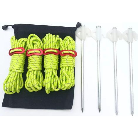 Corde de tente réfléchissante 8 pièces, hauban léger avec tendeur en aluminium, sangle de guidage verte pour camping et randonnée (1/5)