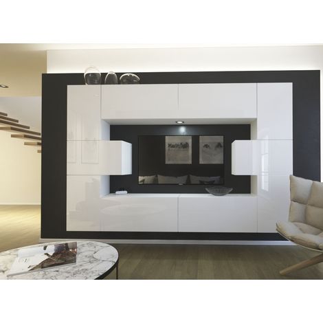 Ensemble meuble TV NEXT 4 AN4-17W-HG22-1A blanc brillant 240 cm (1/2)