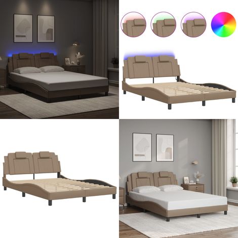 Bettgestell mit LED Cappuccino-Braun 120x200 cm Kunstleder - Bettstellengestell - Doppelbett - Lederbettwäsche - Luxusbett - Modernes Bett - Home & Living (1/5)