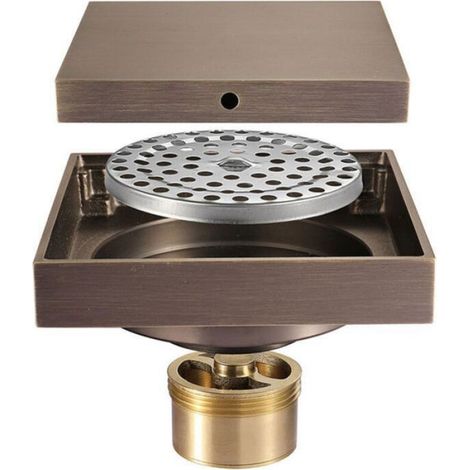 Siphon de sol déodorant carré 10x10cm en cuivre pur – Couvercle invisible – Bronze vert – Drainage rapide et anti-odeurs Femeo (1/4)