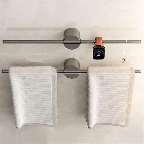 Porte-serviettes mural créatif réglable en aluminium, ensemble de deux pièces, sans perçage, décoration de salle de bain (gris pistolet, 50 cm) (1/4)