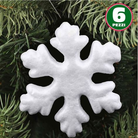 TrAdE Shop Traesio - 6 Appendini Fiocchi Di Neve In Polistirolo 22cm Bianchi Decorazioni Natalizie - (1/2)