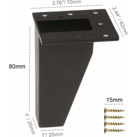 Pieces Furniture Legs, Angled Aluminum Metal Furniture Legs, Sofa Leg Replacement for Cabinet, Couch, Dresser, Table, Mounting Screws Included, Black, 80 mm (1/4)