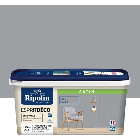 Ripolin – Peinture intérieure ultra-couvrante gris galet aspect mat – 2,5L – Pour murs, boiseries et radiateurs – Fabriquée en France (1/6)