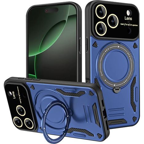 (Bleu, iPhone 13) Coque de téléphone magnétique rotative à 360° antichoc avec protection pour objectif et caméra (1/4)