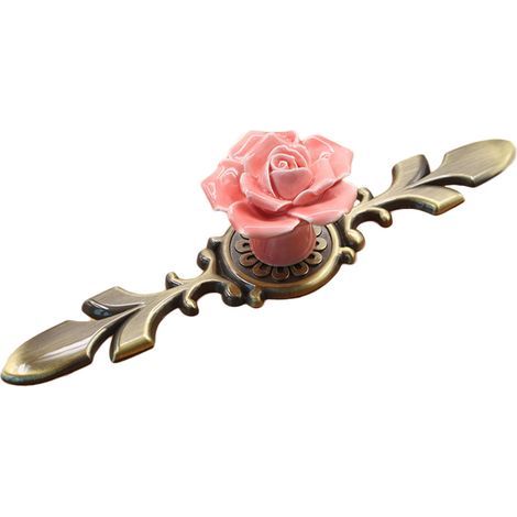 Poignée de tiroir en céramique et alliage, poignée de porte élégante pour meuble et armoire, finition rose 2 (1/2)