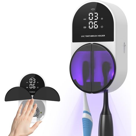 Stérilisateur de brosse à dents avec écran LED, support de brosse à dents électrique avec capteur, fonction de désinfection UV manuelle/automatique, montage mural rechargeable, pour voyage et (1/5)