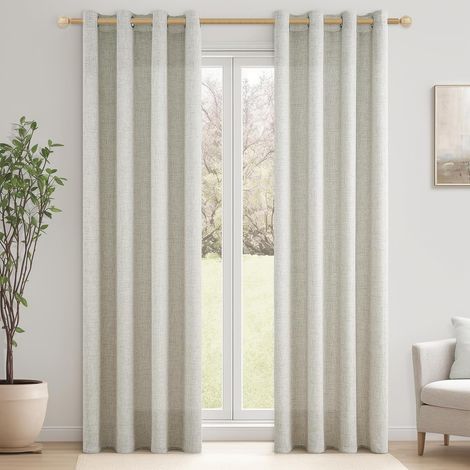 Rideau Voilage en Lin Translucide pour Salon Moderne 140x220 CM Lot de 2 Panneaux de Rideaux Voilages Intérieurs à Oeillets Rideau Voile Lin Naturel pour Porte Fenetre Chambre Adulte (1/5)