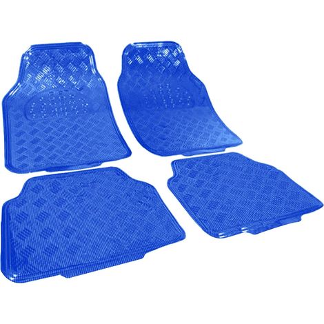 Woltu – Tapis de voiture universel lot de 4 – Tapis en PVC antidérapant – Dimensions 69x49cm et 46x47cm – Couleur bleu (1/4)