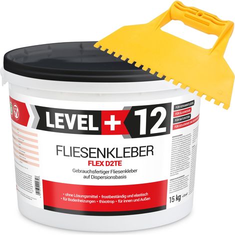 LEVEL+ SET Fliesenkleber Fertig Dispersionkleber L+12 - 15KG + Kunstoffzahnspachtel