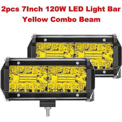 Barre LED NLpearl 4-20 pouces jaune tout-terrain 120 W pour camion, Jeep, SUV, UAZ 4x4, tracteur, bateau, VTT, phares LED 12 V/24 V (2 pièces). (1/5)