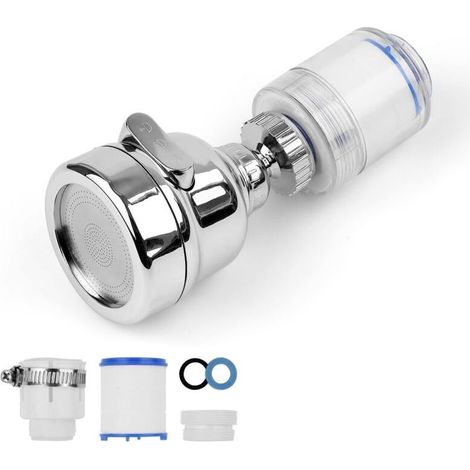 3-Speed Faucet Aerator, 360 Degree Rotatable Water Filter, with Two PP Cotton Filter Elements, Suitable for Kitchen and Bathroom, M22 Male Thread, Silver (1/5)