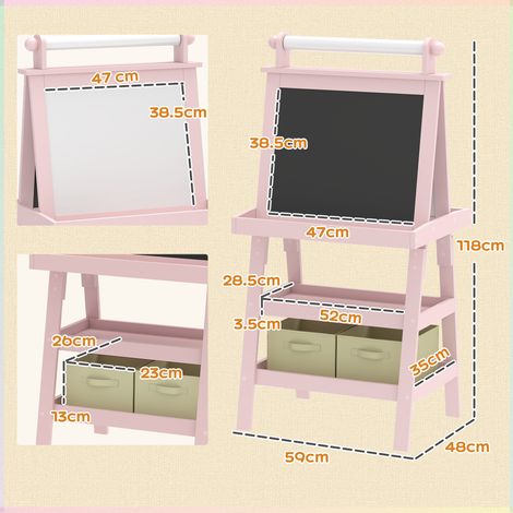 Tableau noir pour enfants (avec chevalet, rouleau de papier et 2 boîtes de rangement, en bois, 59x48x118cm, rose) (1/5)