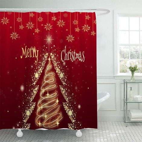 150 x 180 cm großer Duschvorhang mit Weihnachtsmotiv, Duschvorhang mit Weihnachtsmann-Motiv, Badezimmer-Dekorationsset, wasserdichtes Material, mit 12 Haken