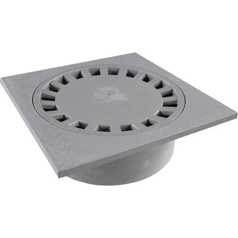 First Plast – Siphon de sol PVC 250x250mm sortie verticale Ø100 femelle – Débit 96L/min – Norme UNI EN 1253 – Couleur gris (1/5)