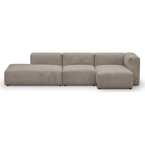 Canapé d'angle à droite modulable avec méridienne 5 places en velours côtelé taupe - Modulo (1/5)