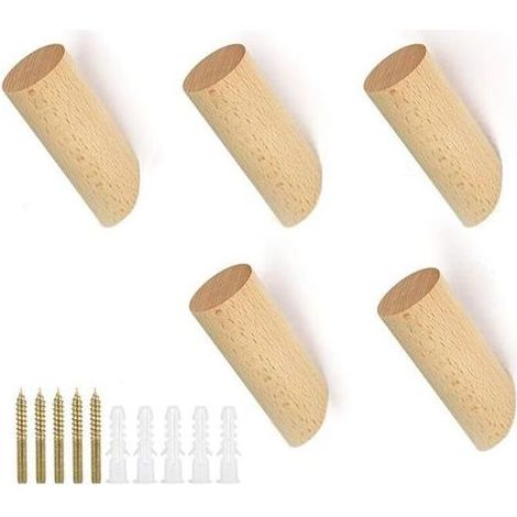 Lntyq 5 PCS Crochet Mural en Bois Cylindre Patère Bois Naturel Crochet Porte Manteau en Bois Hêtre Crochet Mural avec 5 Vis 5 Particules Colloïdales Patère Murale Moderne pour Mur Vêtement Chapeau (1/5)