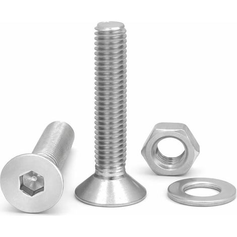 Vis à tête fraisée M10x60 - Lot de 10 - Acier Inox A2 - Fixation résistante corrosion - Bricolage et industrie - Argenté (1/5)