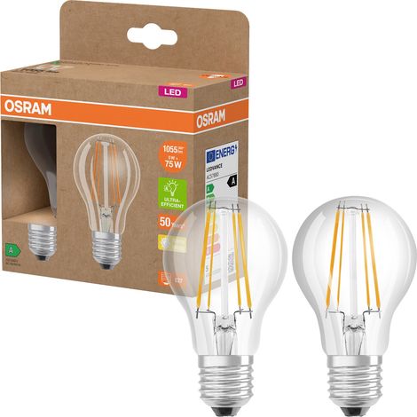 OSRAM LED Superstar Classic LED-Lampe A 75 in klassischer Kolbenform, klarer Glaskörper, 5 W, 1055 lm, E27 Fassung, warmweißes Licht mit 2700 K, EEK A, 60 mm Durchmesser, 2er-Pack (1/5)