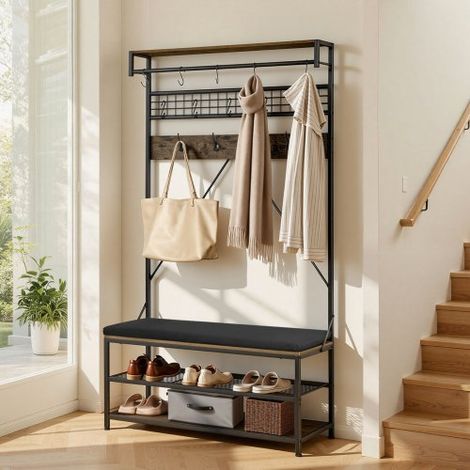 Meuble d'Entrée 183 cm Porte Manteaux avec Banc à Chaussures 3 (1/5)