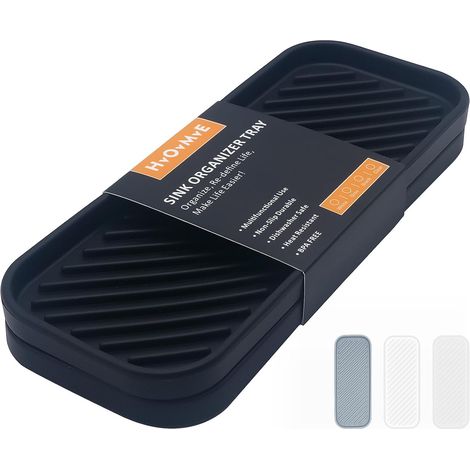 Organiseur d'Évier en Silicone (Lot de 2, 23,5cm x 9.2cm) - Tapis d'Égouttage Cuisine - Compatible avec Éponges, Brosse à Vaisselle (1/5)