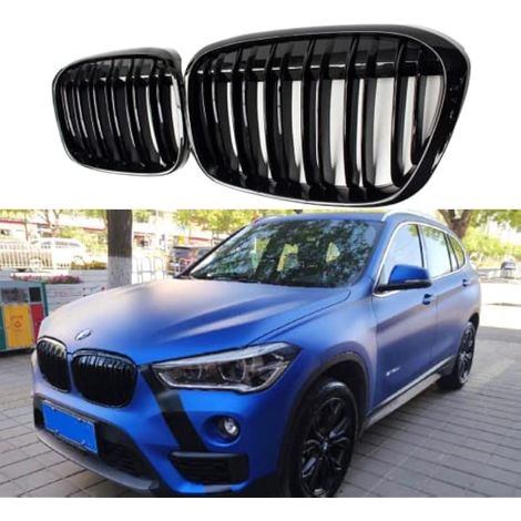 Une paire grilles à double ardoines brillantes calandre rein de pare-chocs avant pour BMW x1 F48 F49 2016-2020 XDrive Double Line M Style (1/4)