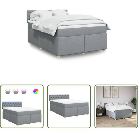 vidaXL Surmatelas - Sommier à lattes de lit avec matelas Gris clair 140x200cm Tissu (1/5)