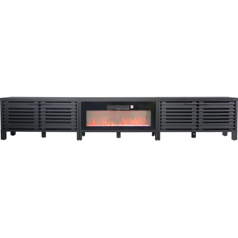 Parrot Uncle TV-Schrank mit 36-Zoll-Elektrokamin für Fernseher bis 120 Zoll, großes TV-Möbel mit Stauraum, modernes Medienzentrum für Wohnzimmer, schwarz