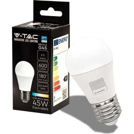 Ampoule LED culot E27 6,5W (équivalent 45W) G45-600 Lumen - 6500K Blanc Froid - Ouverture du faisceau lumineux 180° - Efficacité Maximale et Économie d'Énergie (1/5)